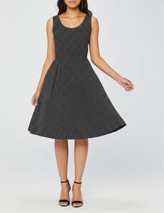 ELLE Sleeveless Dress Womens 8 Black White Polka Dot Pleated Classic Sundress